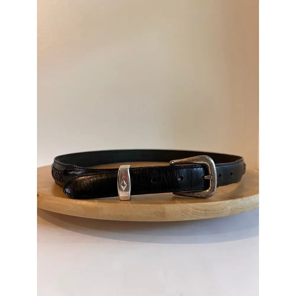 Vintage Full Grain Cowhide Argentina Silver Worn Buckle Braided Belt Size Large